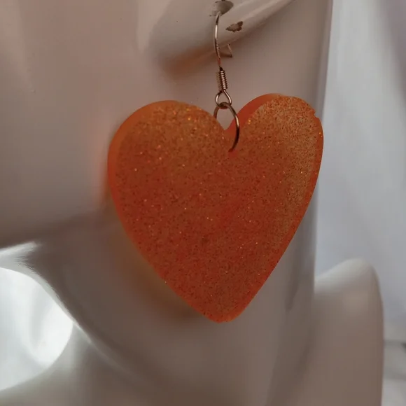 Orange Heart-Shaped Earrings - Picture 3 of 5